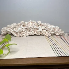 Pair Vintage Resin Cherub Pediments 21" Baroque Overdoor Putti Wall Decor