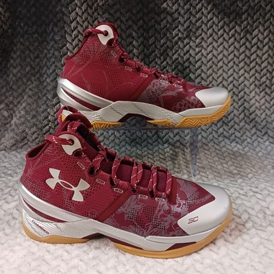 Under Armour Curry 2 Retro UA Domaine Red Silver Gum Size Mens 9 Womens 10.5