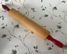Vintage ~ Farmhouse Rolling Pin with Red Handles 18"  ~ Very Good Condition