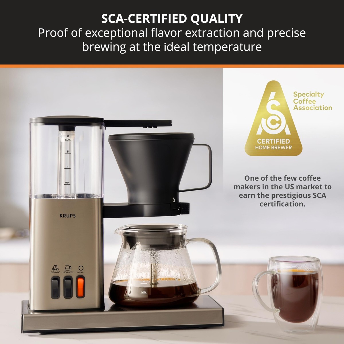 KRUPS Essential Brewer 8 Cup Drip Coffee Maker 8-Cup, Stainless