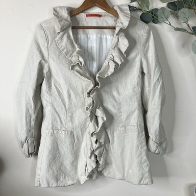 Alice + Olivia Ruffled Coat Linen Blend Jacket Size M Beige/Tan Minimalist Style