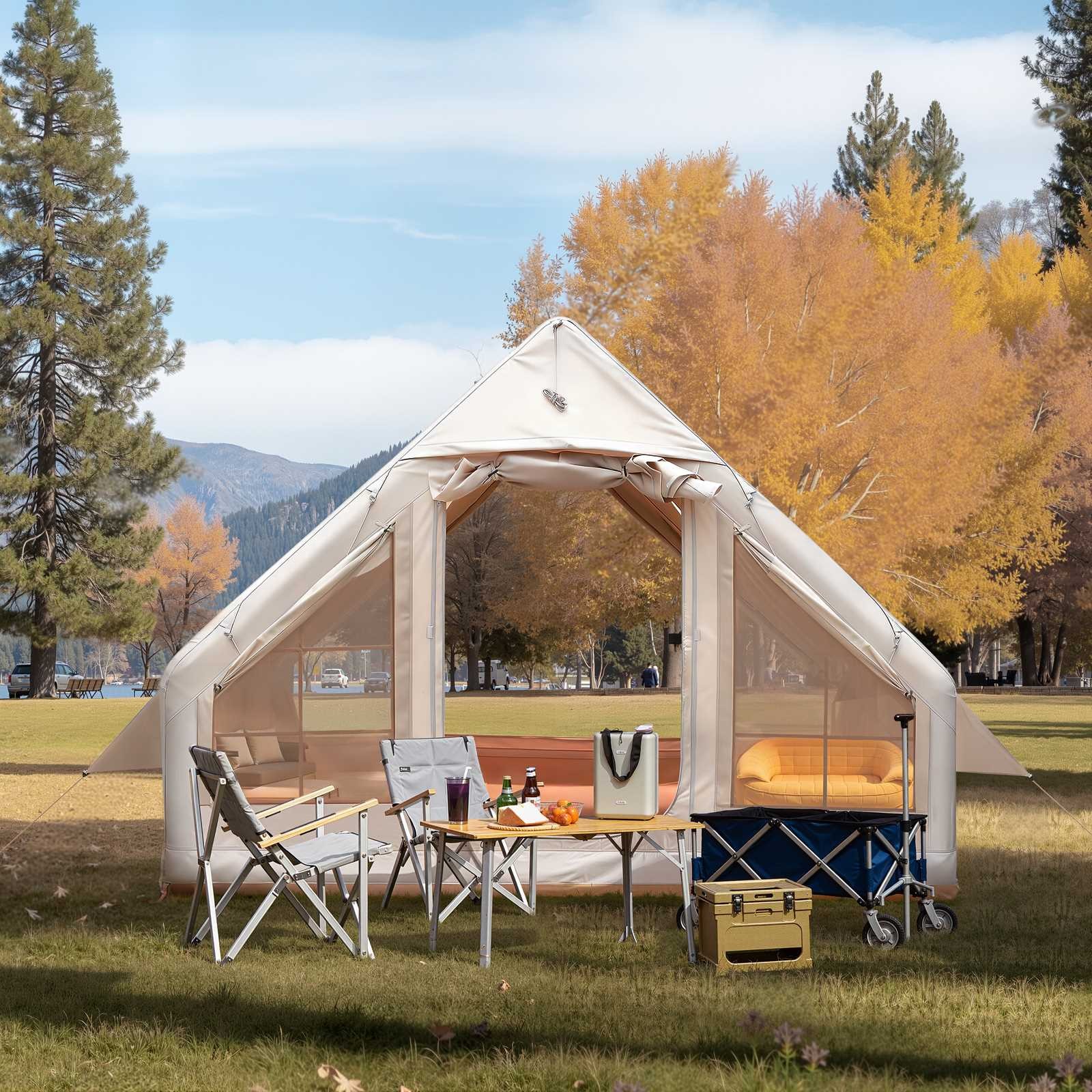 TOYANDONA Inflatable Camping Tents W/ Hand Pump Air Glamping Tents 6 Person Tent