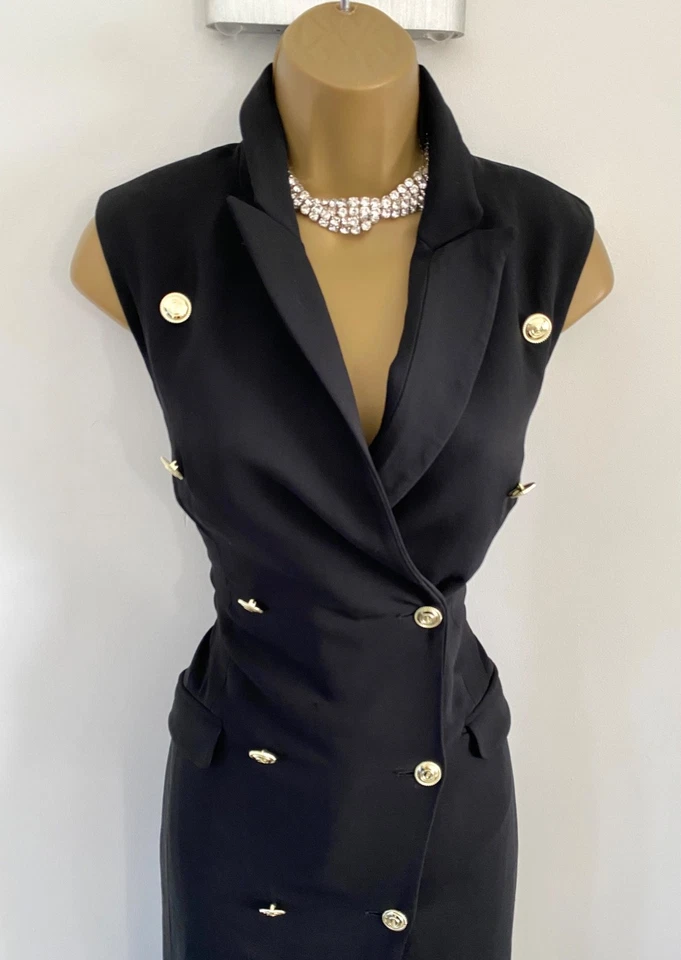 Karen Millen Size 10  STUNNING MILITARY SLEEVELESS  LONG PENCIL DRESS IN BLACK - Image 4 of 4