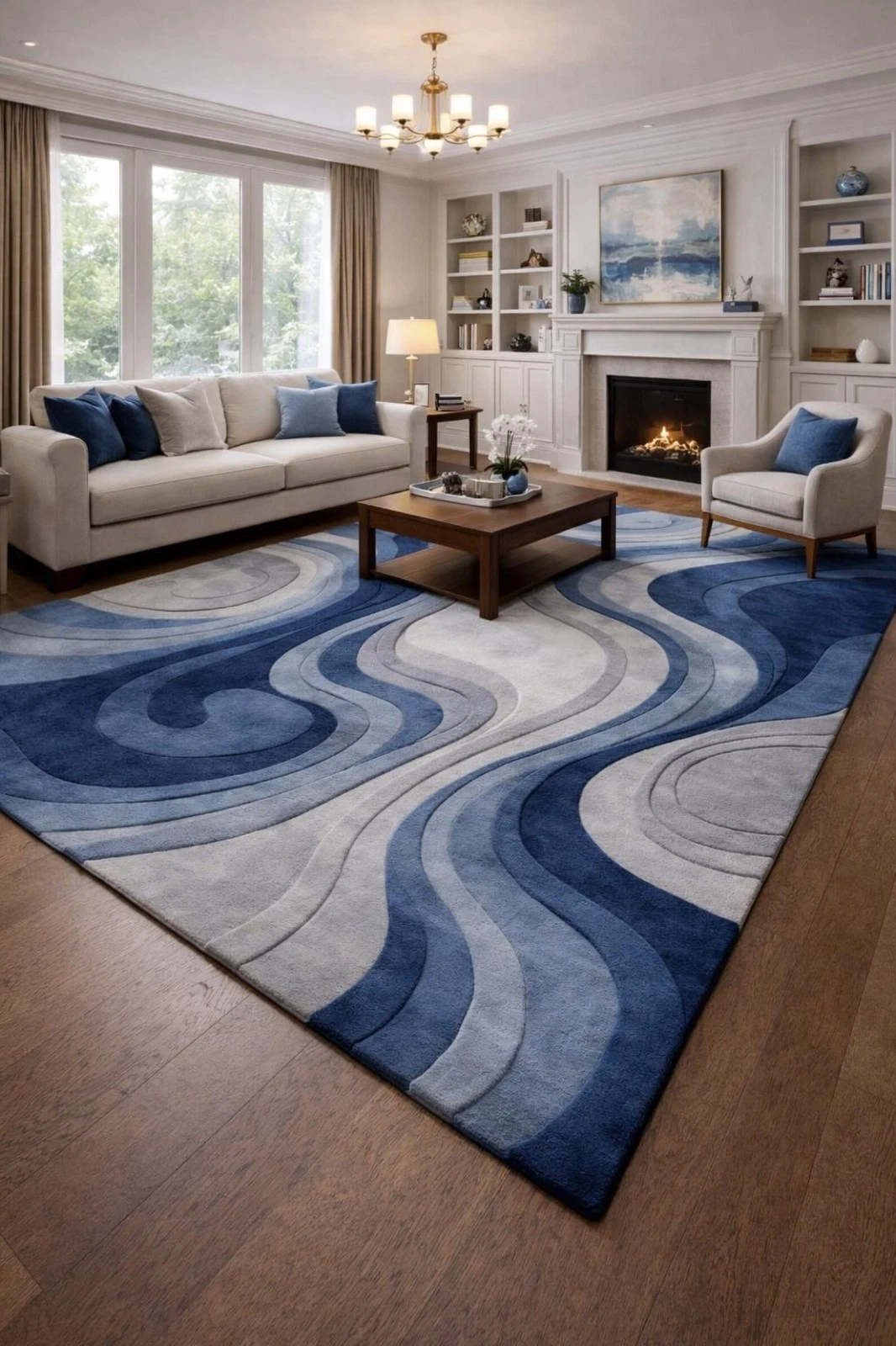 Blue Abstract Wave Rug Hand Tufted Plush Modern Living Room Decor Carpet
Opens in a new window or ta