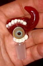 14mm Tobacco bowl Male Glass -Eyeball & Teeth Art piece-made in the USA