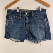 Levi's Cut Off Denim Shorts Stretch Y2K Distressed Mid Rise Women's Blue Size 29