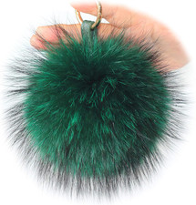 Large Genuine Raccoon/ Fur Pom Keychain Bag Charm Fluffy Fur Ball