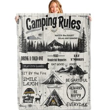 Camping Rules Throw Blanket 60x80 Inch Soft Lightweight Flannel Rustic Decor