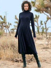 Small PERUVIAN CONNECTION Navy Cotton + Modal ARIANA Turtleneck Midi Dress
