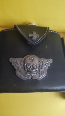 vintage leather flask x 3