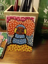 Winter Themed Aceo Original Mixed Media Abstract Woman - Aliyah  In Winter