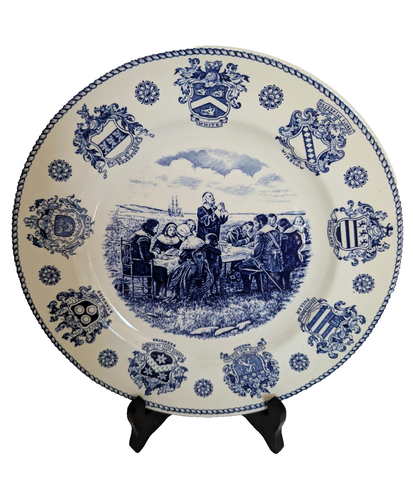 Old English Staffordshire Ware Blue & White Plate The Pilgrim Fathers England - Picture 2 of 8