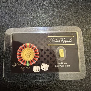 1/4 grain .24k Gold Bar Sealed In "Casino Royale" Designed Assay card VIN5