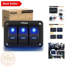 3 Gang Aluminum Toggle Switch Panel - Pre-wired Rocker Switch Holder In Blue