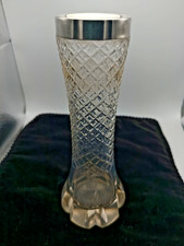 Antique 1921 Hallmark Sterling Silver Rim Cut Glass Vase 7.5 Inches