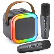 Mini Karaoke Machine for Kids Adults, Portable Bluetooth Speaker with 2 Wirel...