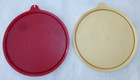 Lot of 2 Vtg Tupperware #238 Replacement Lids Only Tab B Dark Red & Beige  5.5" — photo 2