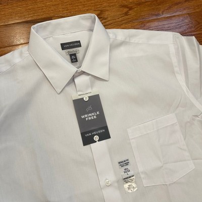 New Van Heusen Dress Shirt Mens 16.5 32/33 Solid White Regular Fit Wrinkle  Free | eBay