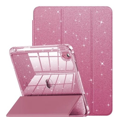 iPad Folding Folio Case Pink Glitter Cover Foldable Smart Case for Apple