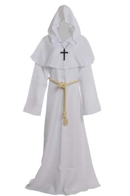 Medieval Renaissance Friar Cowl Robe Hooded Monk Robe Costume Medium White