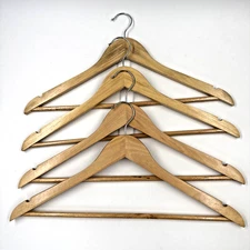 Lot of 4 Pre-Owned Natural Wood Top Traditional Clothes Hangers