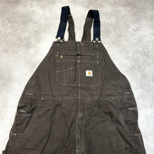 Carhartt Denim Latzhose Herren Large Double Knee Quilt Lined Overalls Braun