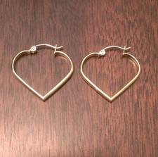 14K YELLOW GOLD HEART HOOP EARRINGS POLISHED HOOPS 2x23mm 1.2 grams