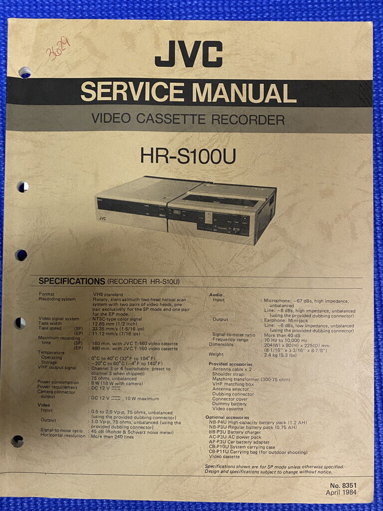 JVC HR-S100U HRS100U Service Manual **ORIGINAL**