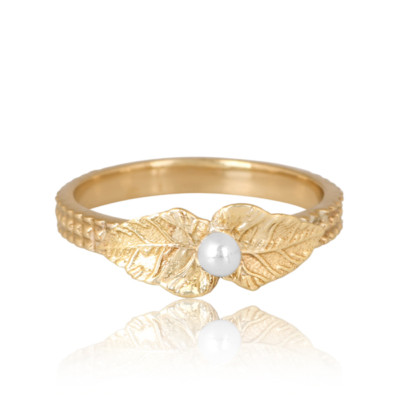 Two Tone Dotted Band Ring, Handmade Textured Leaf With Tiny Ball Ring For Gift
