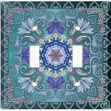 Metal Light Switch Cover Wall Plate Teal Elegant Flower Tile Pattern TIL062