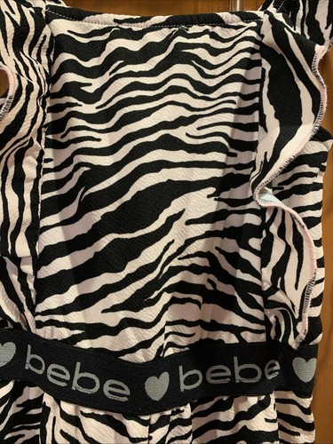 Bebe Girls Jumpsuit Sz Medium (5/6) Black & Pink Zebra Print Logo Stretchy EUC - Picture 3 of 10