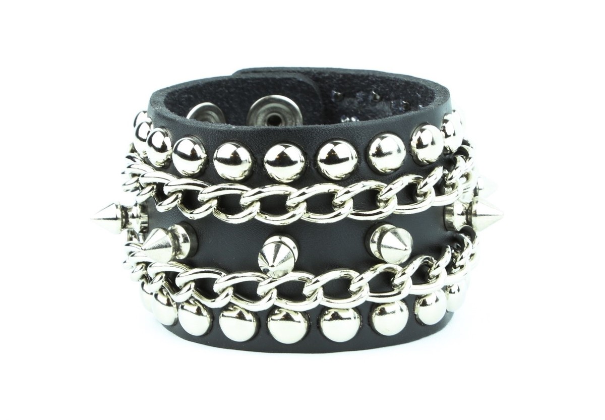 Leather Bracelet Stud Spike Chain Rivet Punk Gothic Thrash