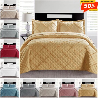 Embossed Quilted Bedspread Bed Throw Single Double King Size 3 Pcs Bedding Set