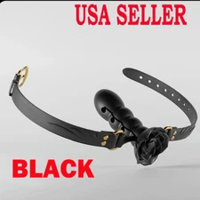 Black - Adjusting Bondage Deep Throat Mouth Plug Leather Mouth Ball Gag Flirt US