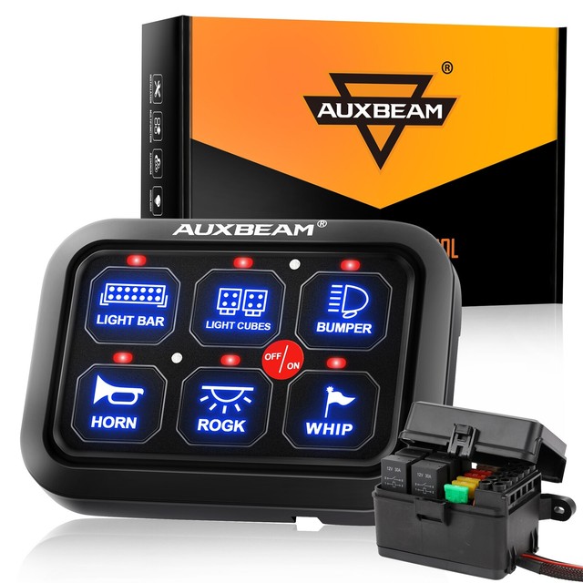 AUXBEAM 6 Gang On/Off Switch Panel Toggle Circuit Relay System Kit Blue Car Boat AUXBEAM 6 Gang On/Off Switch Panel Toggle Circuit Relay System Kit Blue Car Boat