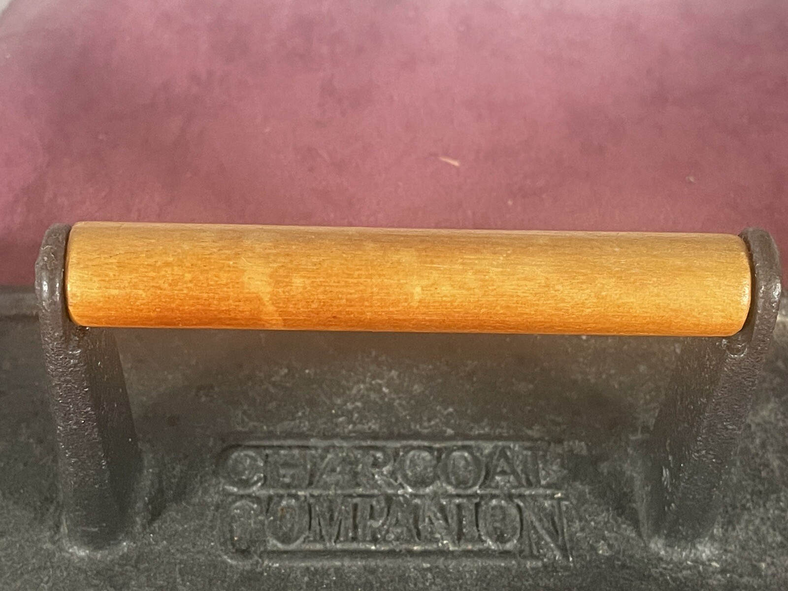 Cast Iron Grill Press Burger Steak Bacon Rectangular Wood Handle