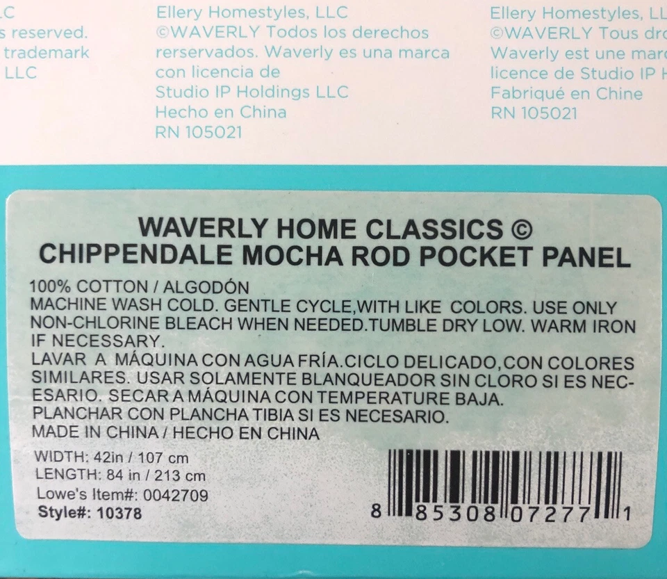 Waverly Brown Lattice Window Curtain Rod Pocket Drapes - Set/ 3 - 42 x 84" NEW - Image 3 of 4