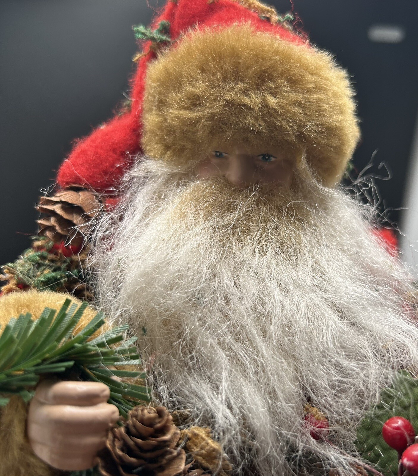 VINTAGE Primitive Father Christmas SANTA Woodland Natural Fabric Tree