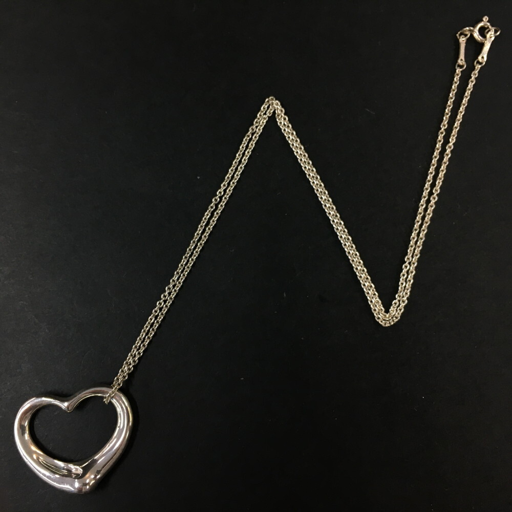 TIFFANY&CO. Silver 925 Elsa Peretti Open Heart Pendant Necklace/2AF2209