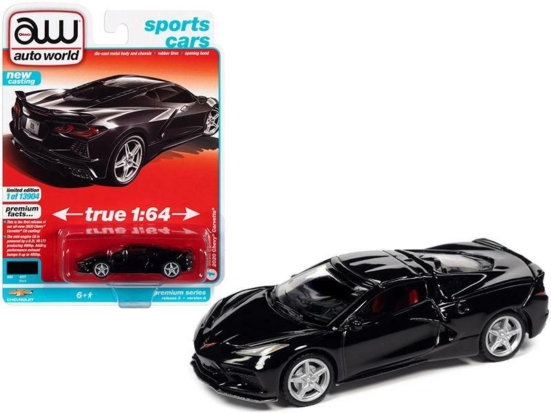 2020 Chevrolet Corvette C8 Stingray Black 1:64 Diecast Model - Autoworld 64312A