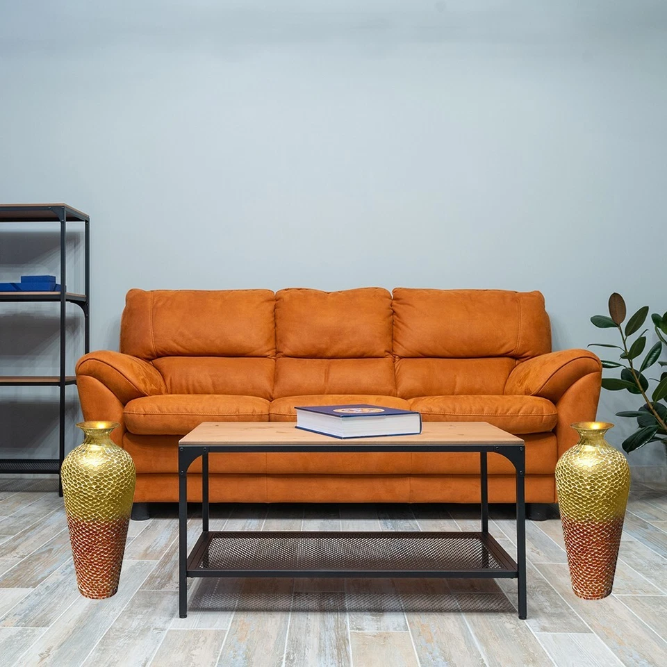 Jarrón decorativo - Jarrón alto de metal con mosaico de vidrio en tono ámbar dorado Foto 2 de 4