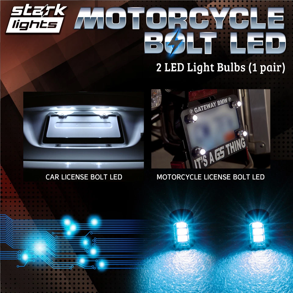 2x Tornillo Moto 3-SMD LED Perno Lámpara Coche Placa Luz BLANCO HIELO 8K (A) Foto 3 de 4