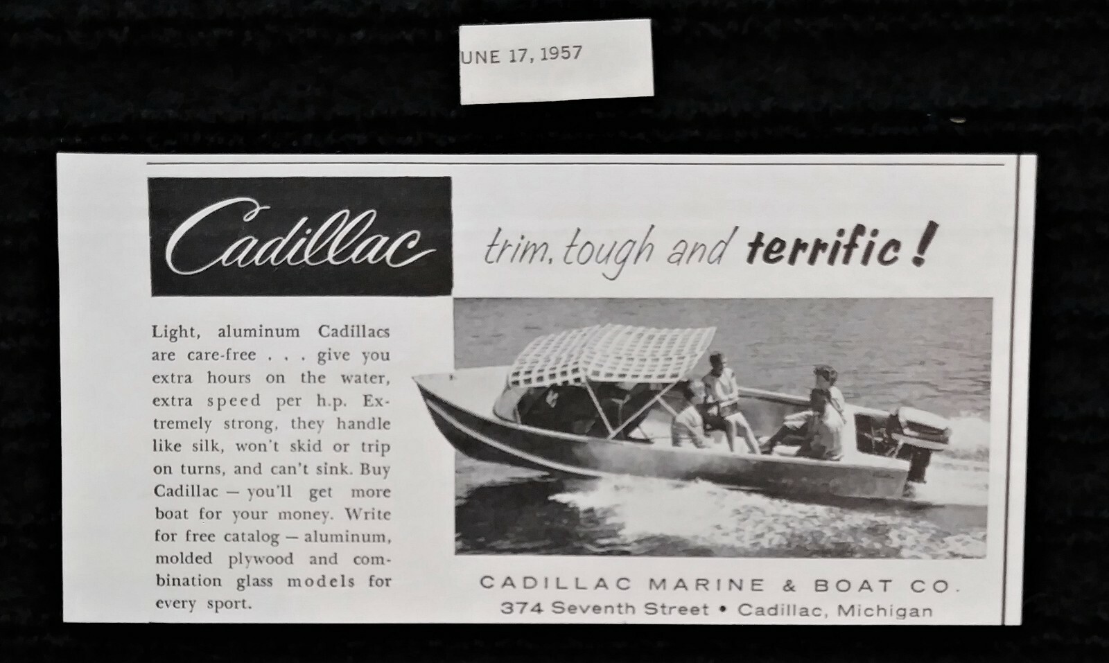 Vintage 1950's Mid-Century Cadillac Marine &amp; Boat Co. Speedboat -  1957 Print AD | eBay