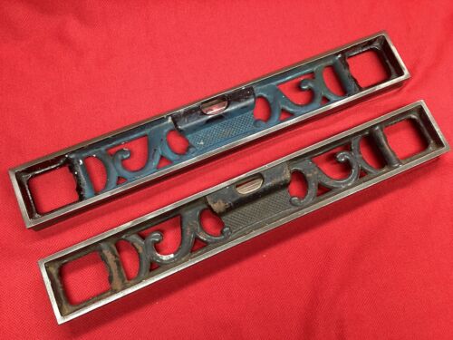 Vintage Starrett 12-1/2ā Double Plumb Iron Spirit Levels PAIR 3 Vial LšK ! - Picture 7 of 16