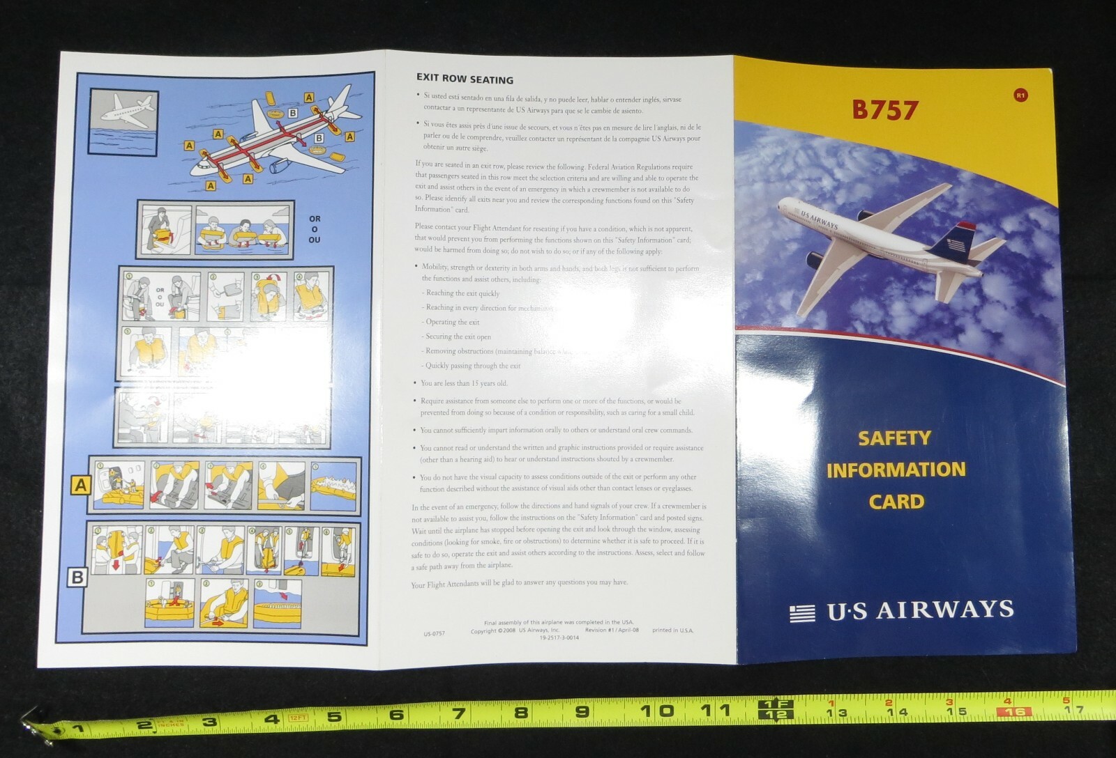 U.S. Airways Boeing 757  Emergency Safety Information Card   J-1