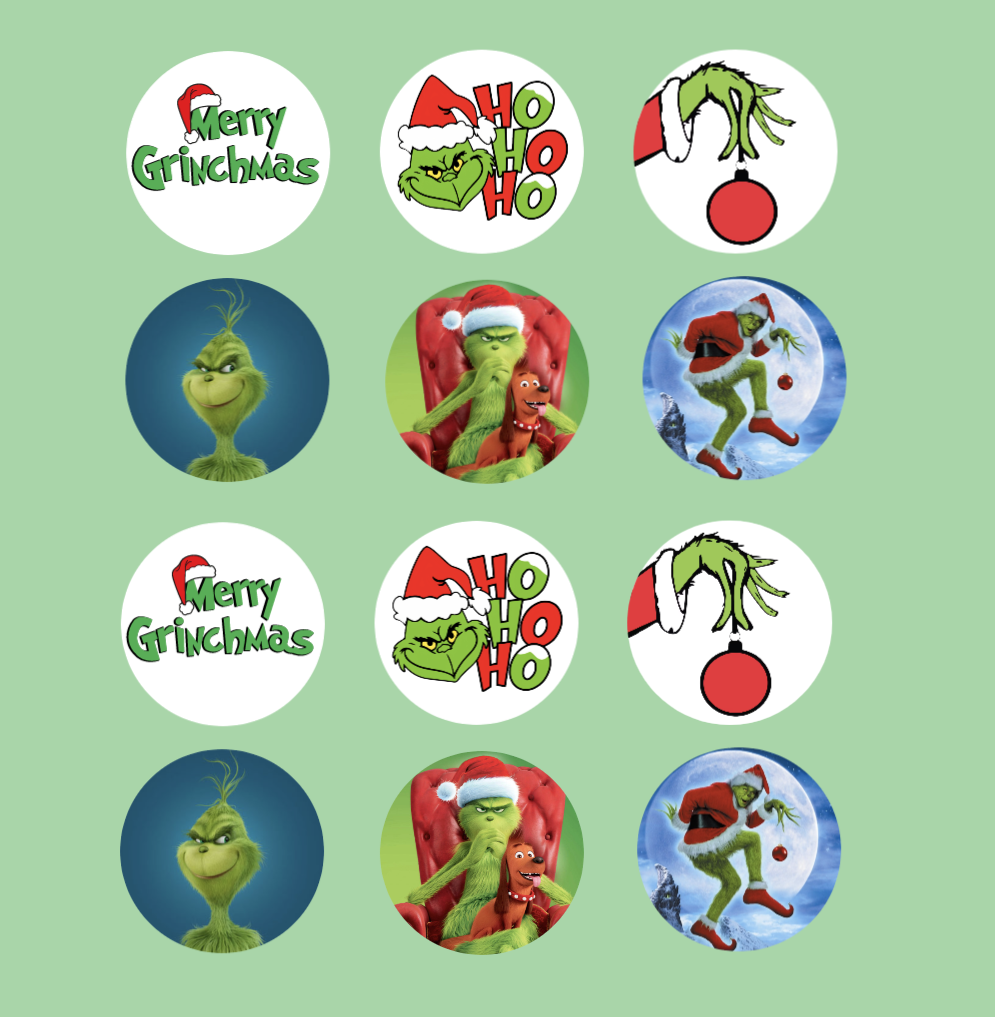 12 x Edible PRE CUT Cupcake toppers Grinch inspired, Grinchmas