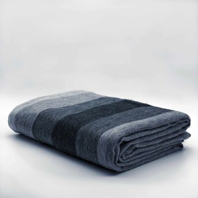 SOFT & WARM GRAY STRIPED ALPACA LLAMA WOOL BLANKET PLAID 90''x65'' QUEEN