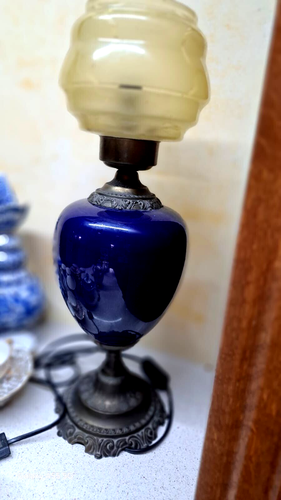 Lampada Vivtage Royal blu cobalto Giappone artesiana ceramica capolavoro 1920-1940 - Foto 11 di 11