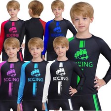 Kids Boys T-shirt Workout Tops Gym Tees Costume Uniform Sports Round Neck Boxer
