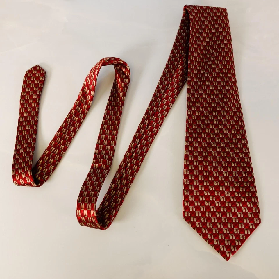 Gravata de pescoço masculina STONEHENGE pedra vermelha monumento art déco vestido de seda roupa de trabalho - Imagem 2 de 4